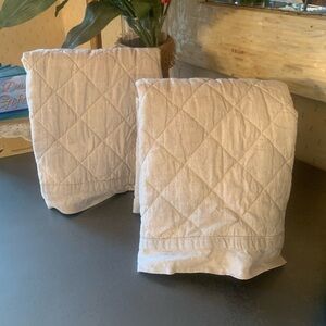 2 POTTERY BARN quilted linen look standard shams. BAMBOO color. 2 sold as 1 set.